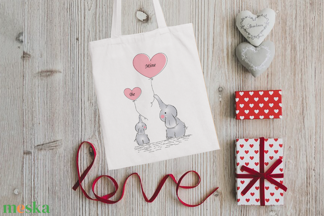 Be mine szives elefántos női vászontáska - táska & tok - bevásárlás & shopper táska - shopper, textiltáska, szatyor - Meska.hu