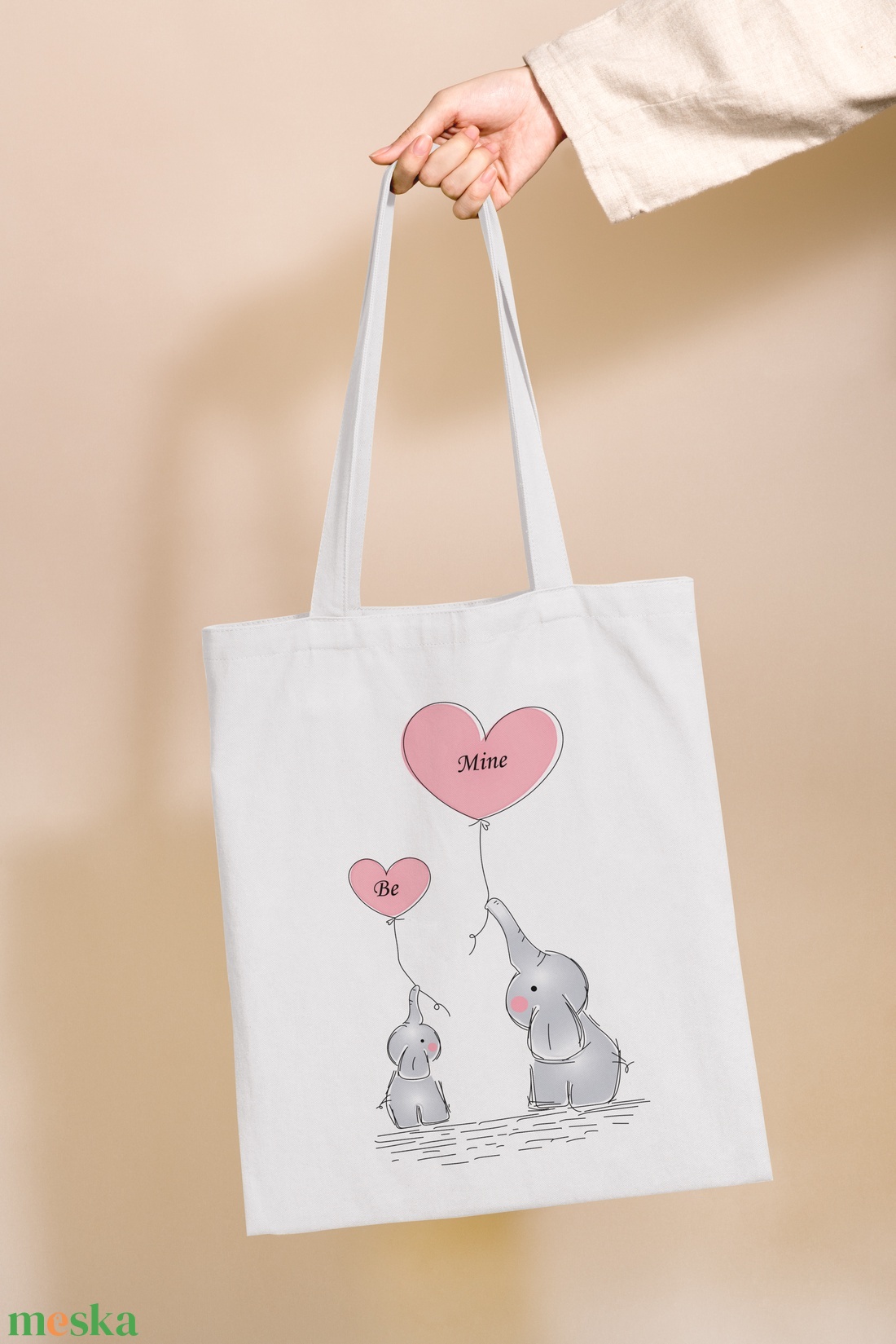 Be mine szives elefántos női vászontáska - táska & tok - bevásárlás & shopper táska - shopper, textiltáska, szatyor - Meska.hu
