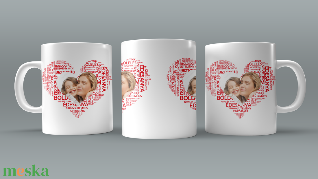 Anyák napi, piros betűs, szíves, fényképes Édesanya kávés bögre - otthon & életmód - konyhafelszerelés, tálalás - tálalás - bögre & csésze - Meska.hu