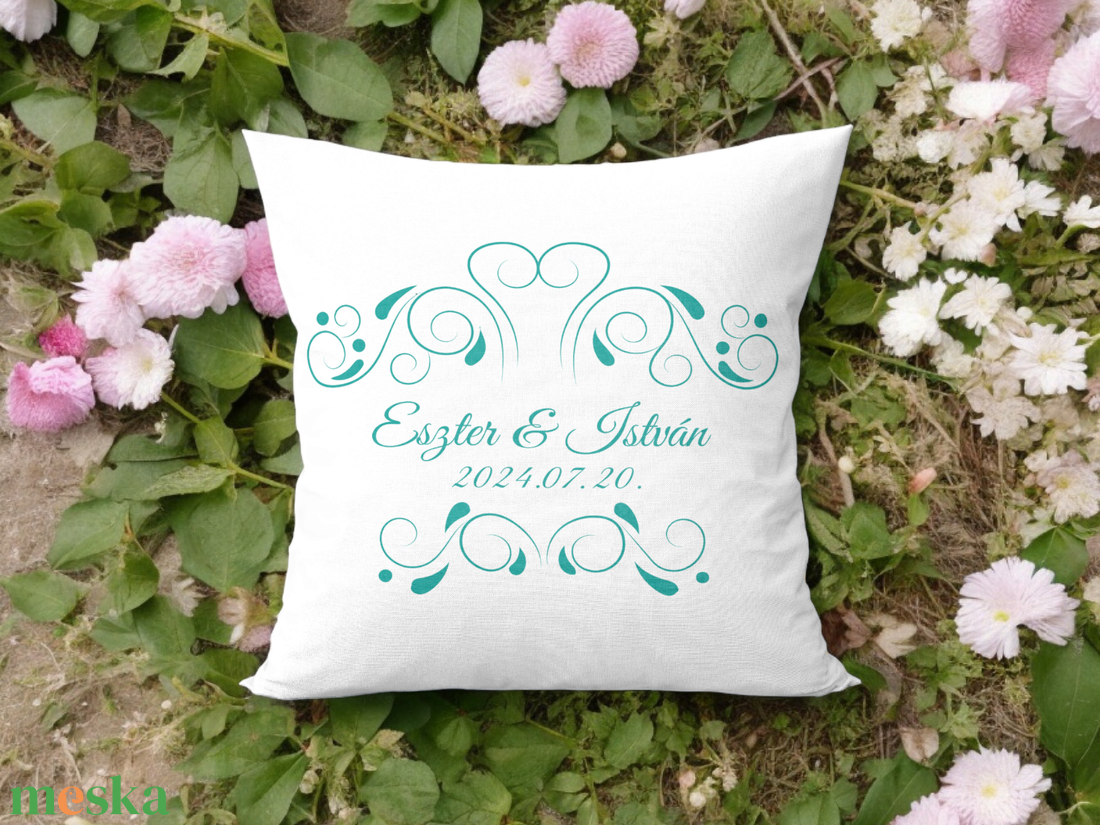  Esküvői párna zöld mintás - művészet - grafika & illusztráció - digitális - Meska.hu