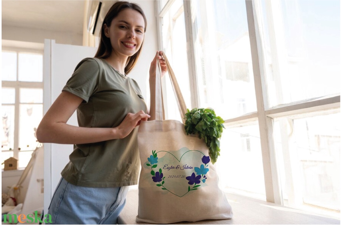  Női vászontáska kék virágos  - táska & tok - bevásárlás & shopper táska - shopper, textiltáska, szatyor - Meska.hu