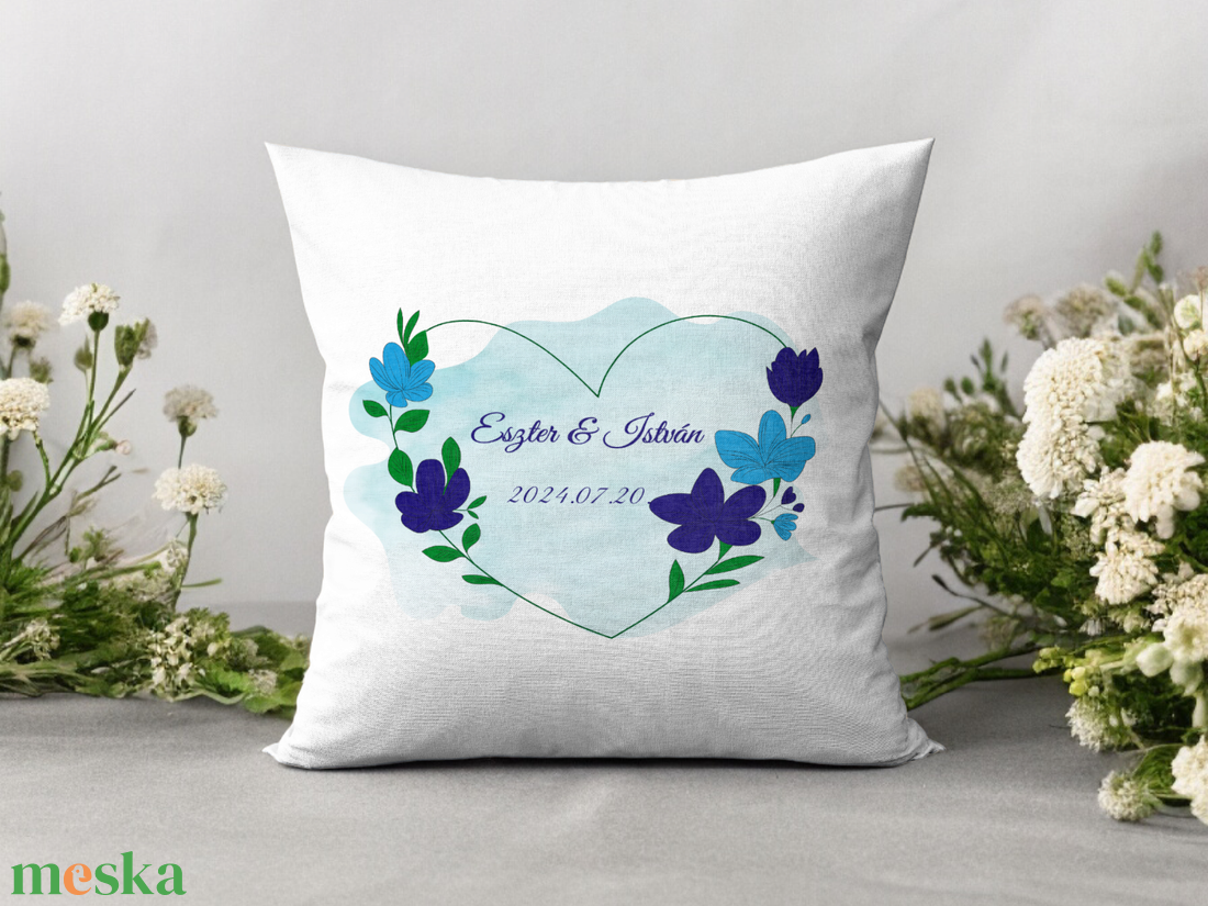  Esküvői párna kék virágos  - művészet - grafika & illusztráció - digitális - Meska.hu