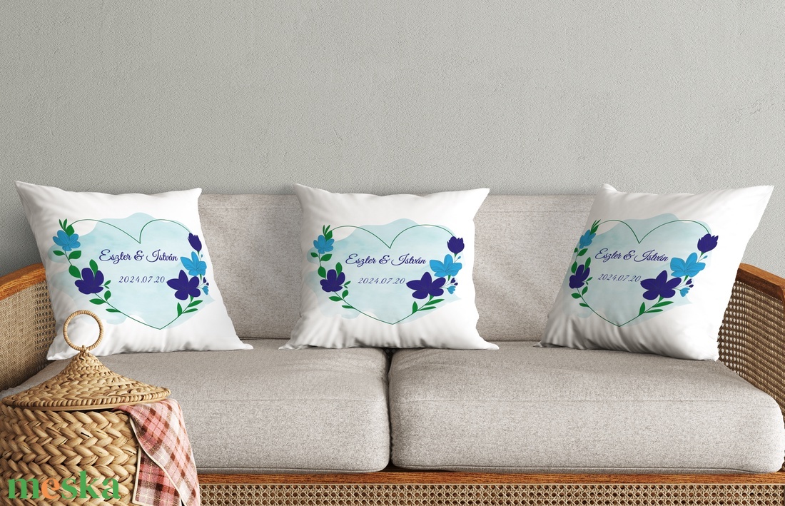  Esküvői párna kék virágos  - művészet - grafika & illusztráció - digitális - Meska.hu