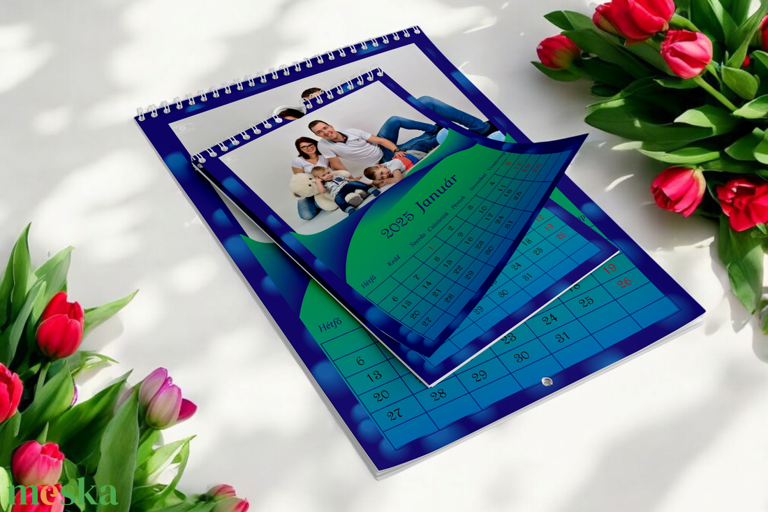 2026-os A3-as falinaptár kék buborékos  - otthon & életmód - dekoráció - fali és függő dekoráció - falinaptár & öröknaptár - Meska.hu