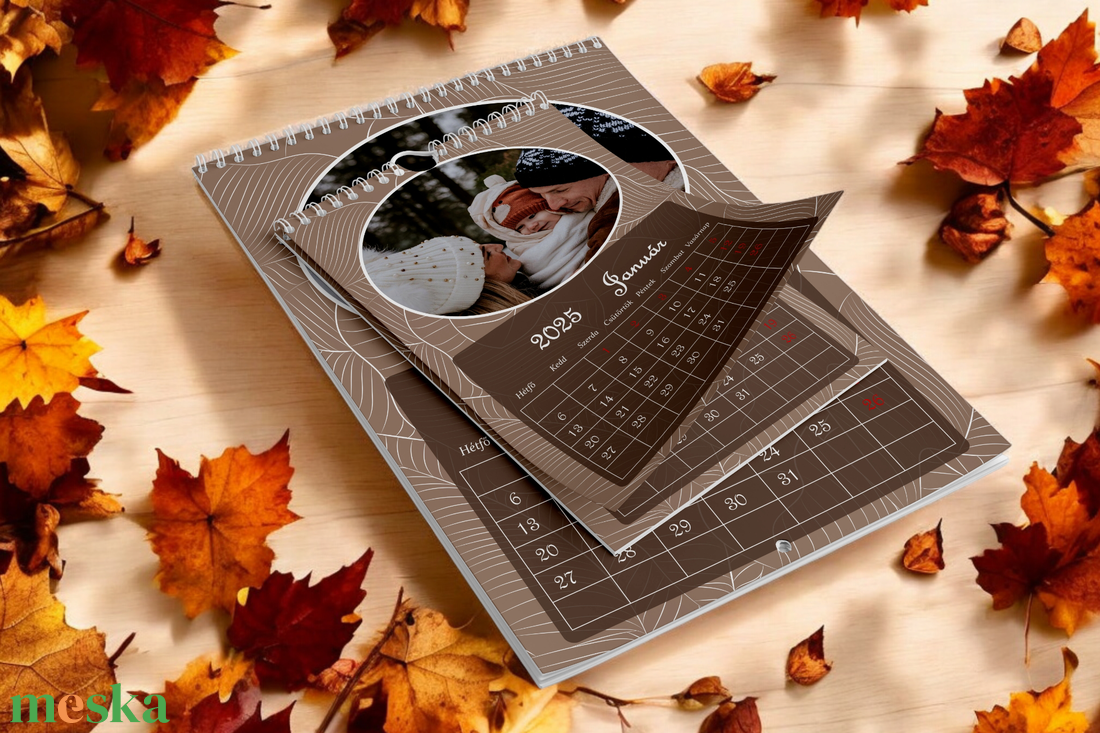 2026-os A4-es falinaptár barna vonalas leveles - otthon & életmód - dekoráció - fali és függő dekoráció - falinaptár & öröknaptár - Meska.hu
