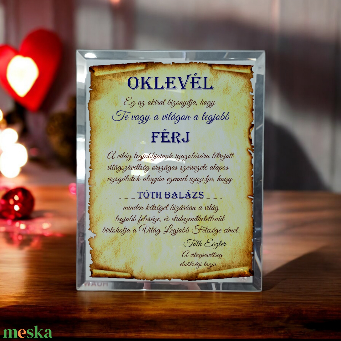 Valentin napi Üvegkép, Fotóüveg, Oklevél Legjobb férj  - otthon & életmód - dekoráció - kép & falikép - üvegkép - Meska.hu