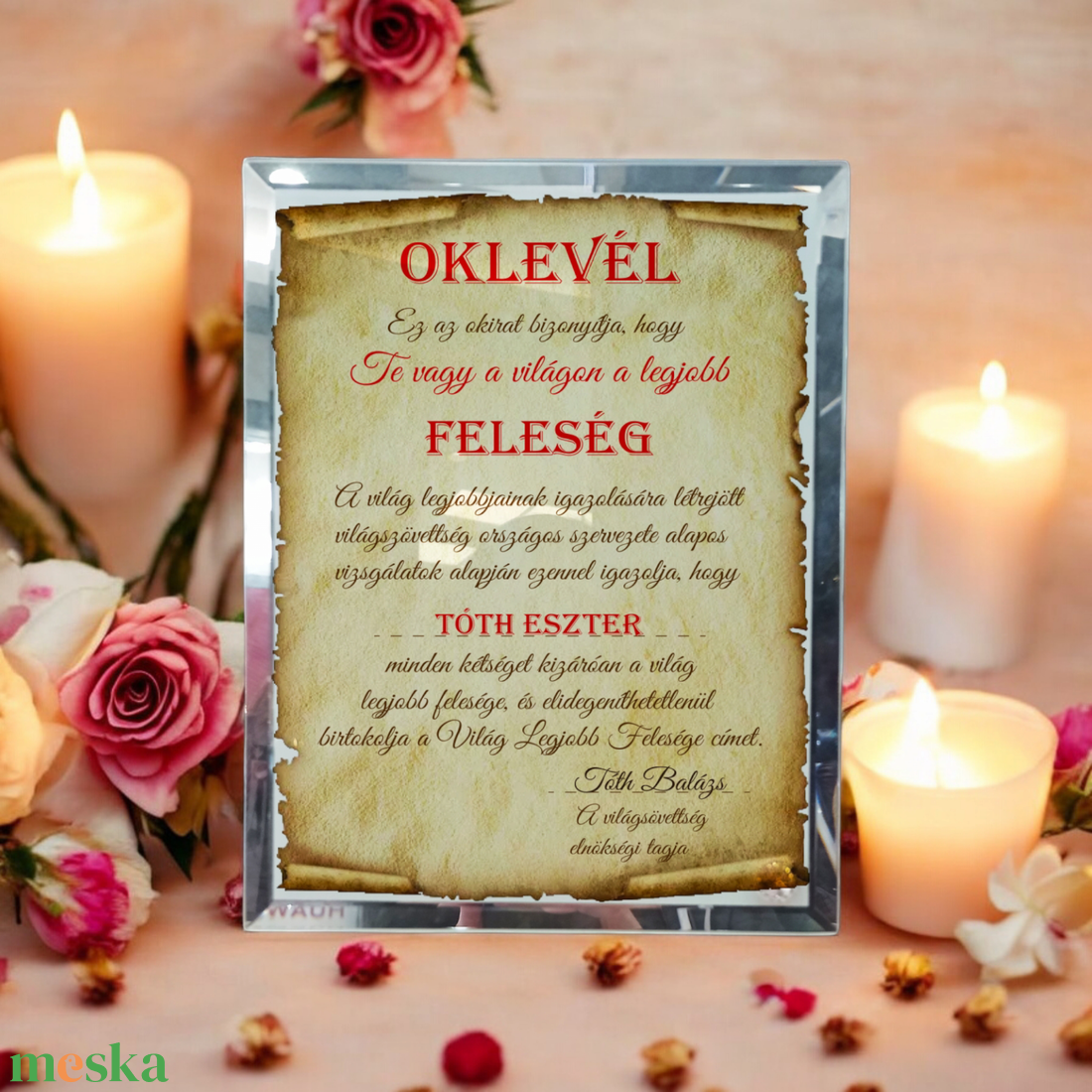  Valentin napi Üvegkép, Fotóüveg, Oklevél Legjobb feleség  - otthon & életmód - dekoráció - kép & falikép - üvegkép - Meska.hu