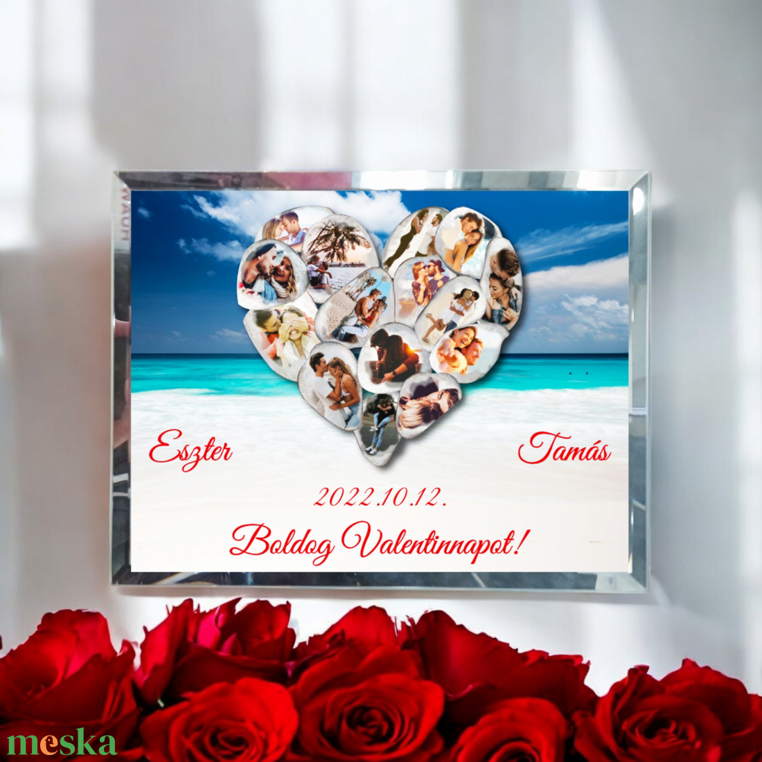  Valentin napi Üvegkép, Fotóüveg, Köves szív  - otthon & életmód - dekoráció - kép & falikép - üvegkép - Meska.hu
