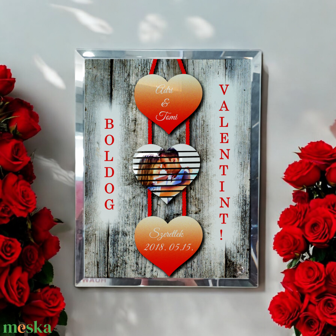  Valentin napi Üvegkép, Fotóüveg, Csíkos  szív  - otthon & életmód - dekoráció - kép & falikép - üvegkép - Meska.hu