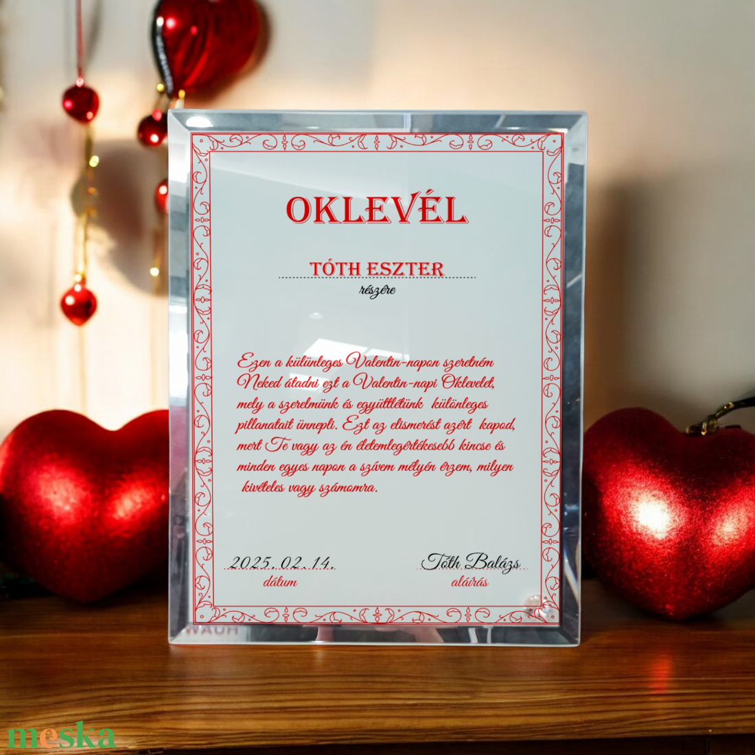  Valentin napi Üvegkép, Fotóüveg, Oklevél  női - otthon & életmód - dekoráció - kép & falikép - üvegkép - Meska.hu