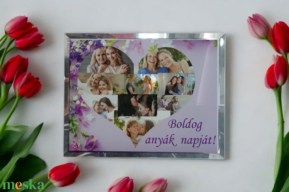  Anyák napi Üvegkép, Fotóüveg (Szív fotómontázs)  - otthon & életmód - dekoráció - kép & falikép - üvegkép - Meska.hu