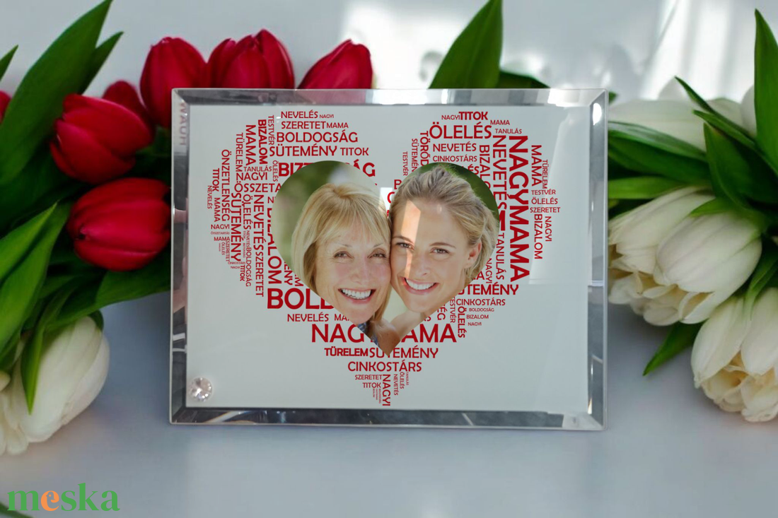 Anyák napi Üvegkép, Fotóüveg (Szív piros betűből- NAGYMAMA) - otthon & életmód - dekoráció - kép & falikép - üvegkép - Meska.hu