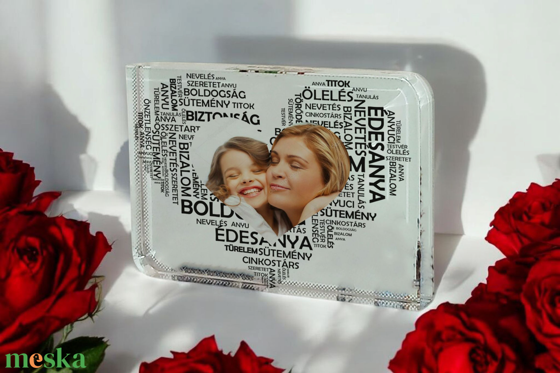 Anyák napi Fotókristály (Szív fekete betűből ÉDESANYA) - otthon & életmód - dekoráció - kép & falikép - üvegkép - Meska.hu