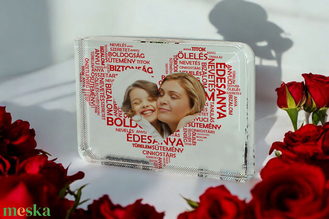 Anyák napi Fotókristály (Szív piros betűből ÉDESANYA) - otthon & életmód - dekoráció - kép & falikép - üvegkép - Meska.hu