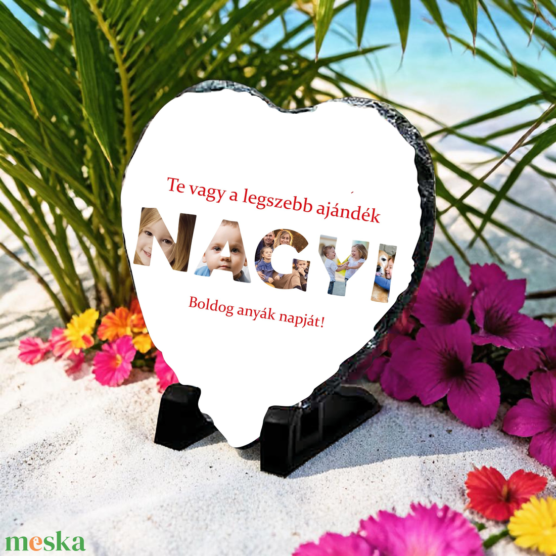 Anyák napi saját fényképes szív alakú fotókő (ANYA képes)) - otthon & életmód - dekoráció - asztal és polc dekoráció - díszüveg - Meska.hu