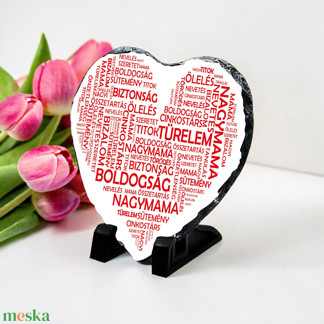 Anyák napi szív alakú fotókő (NAGYMAMA piros betűs) - otthon & életmód - dekoráció - asztal és polc dekoráció - díszüveg - Meska.hu