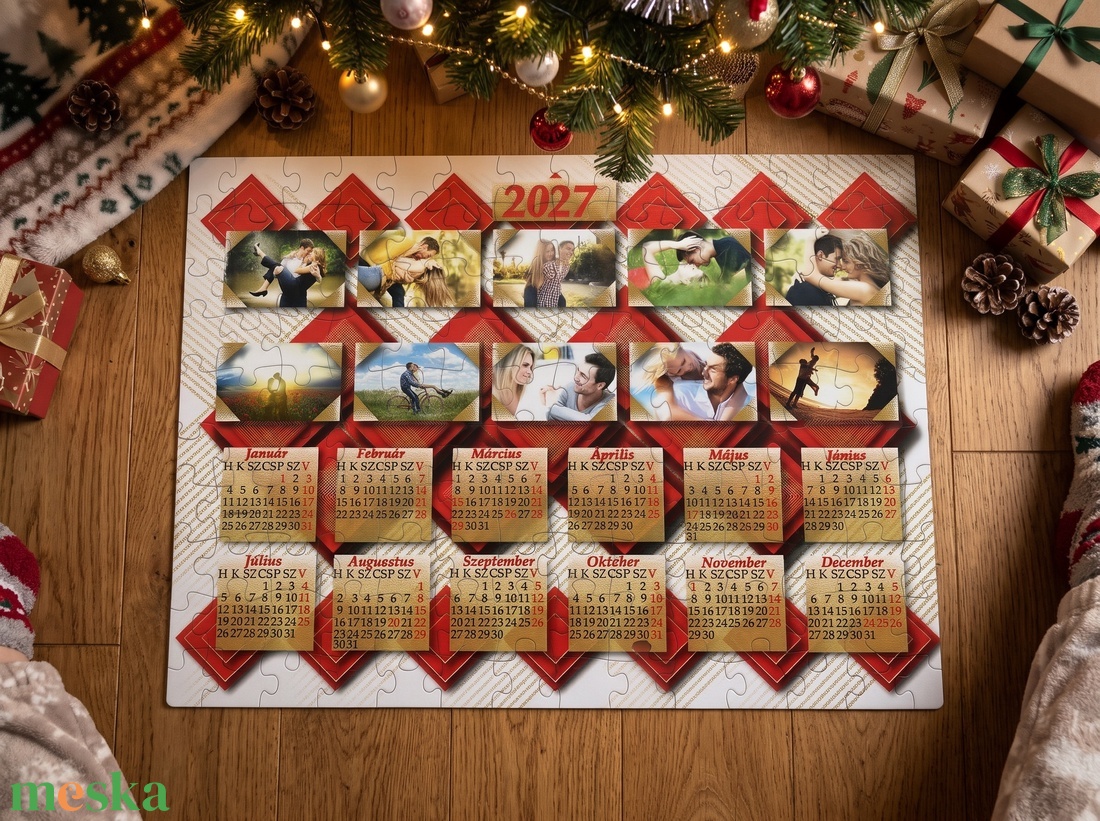 Saját fényképeses, egész éves (2027-es) naptár puzzle A3-as 500 darabos (piros négyzetes) - művészet - grafika & illusztráció - digitális - Meska.hu