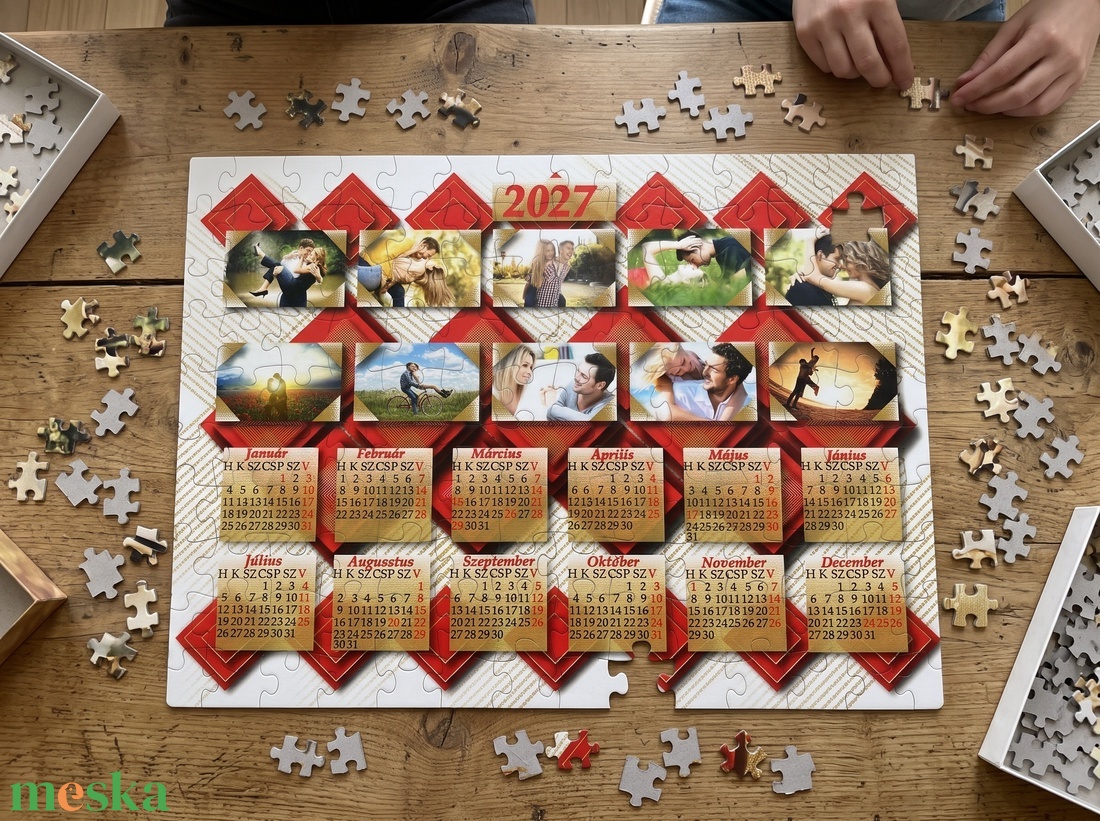 Saját fényképeses, egész éves (2027-es) naptár puzzle A3-as 500 darabos (piros négyzetes) - művészet - grafika & illusztráció - digitális - Meska.hu