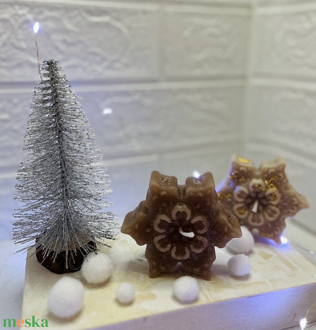 Mézeskalács hópehely gyertya szett - otthon & életmód - gyertya, illat, aroma - gyertya - Meska.hu