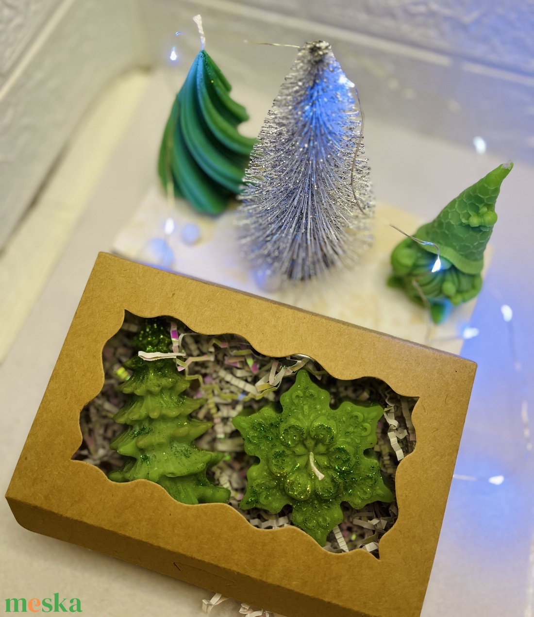 Zöld karácsonyi gyertya szett - otthon & életmód - gyertya, illat, aroma - gyertya - Meska.hu