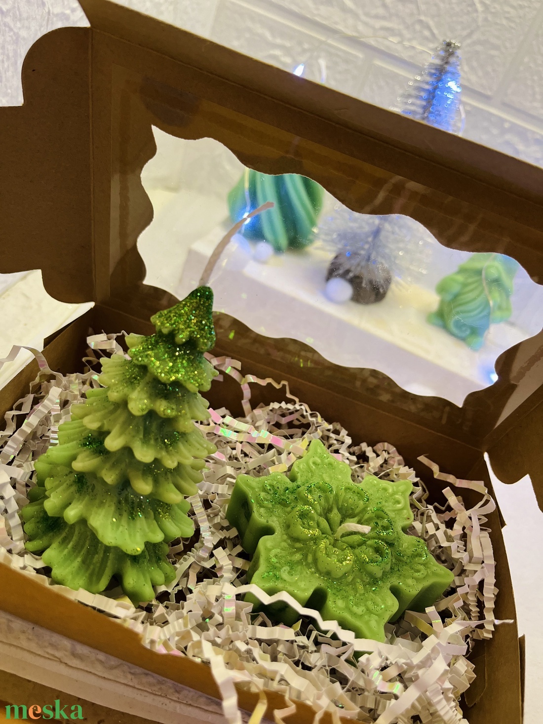 Zöld karácsonyi gyertya szett - otthon & életmód - gyertya, illat, aroma - gyertya - Meska.hu