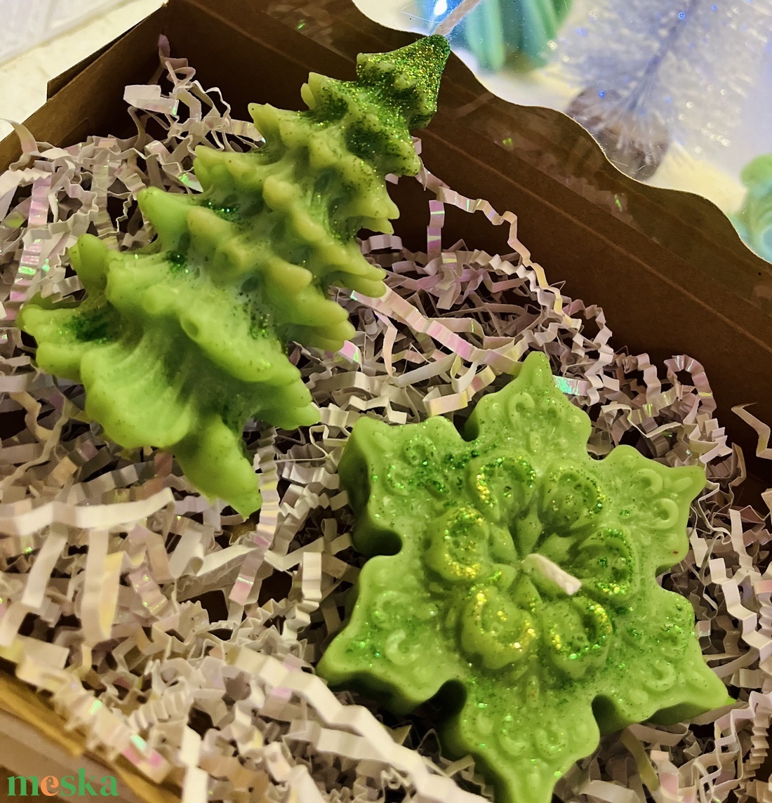 Zöld karácsonyi gyertya szett - otthon & életmód - gyertya, illat, aroma - gyertya - Meska.hu