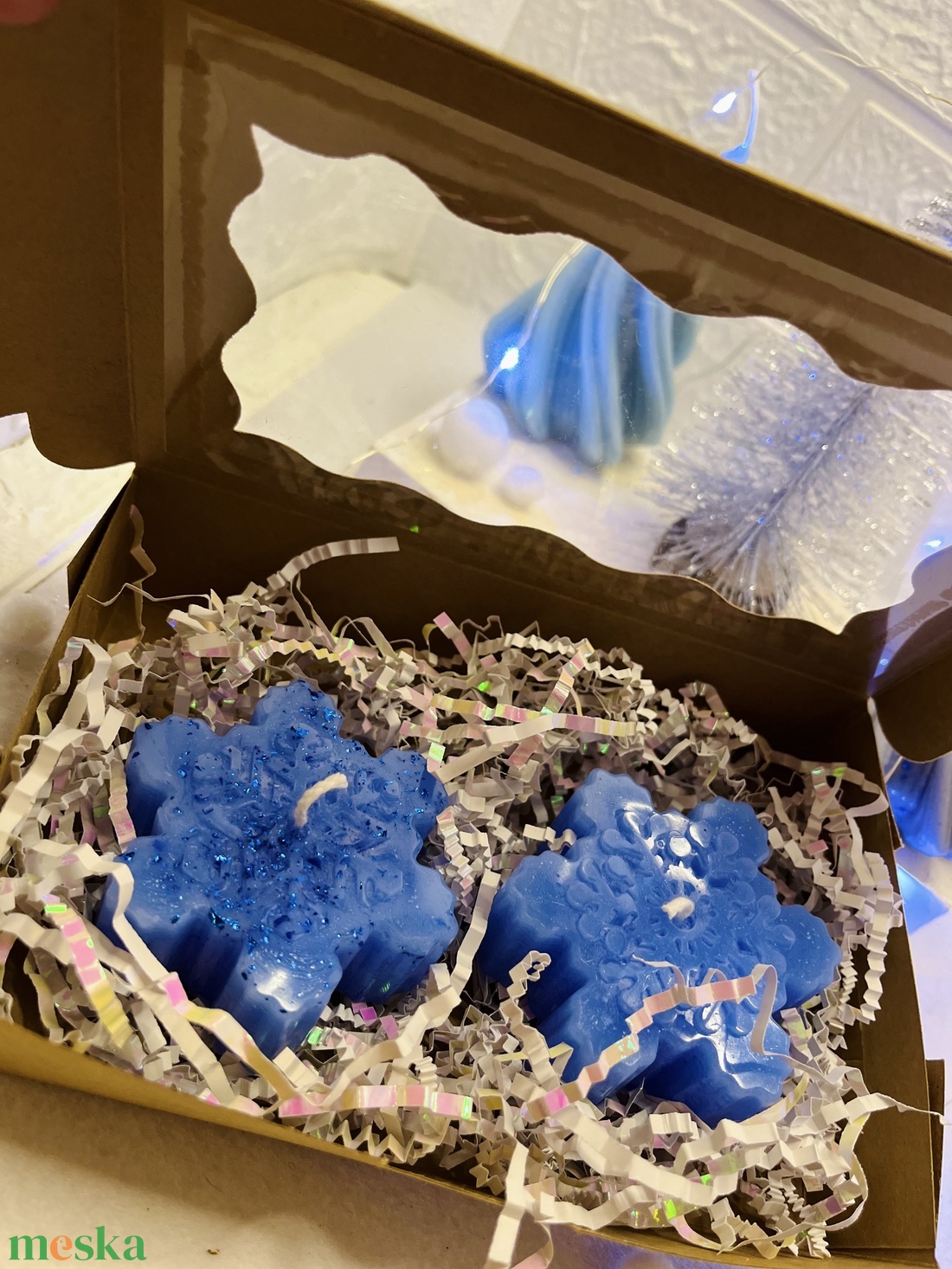 Kék hópehely gyertya szett karácsonyi illattal - otthon & életmód - gyertya, illat, aroma - gyertya - Meska.hu