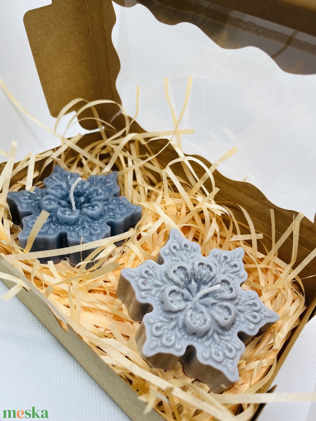 Szürke hópehely gyertyaszett  Téli elegancia, két árnyalatban - otthon & életmód - gyertya, illat, aroma - gyertya - Meska.hu