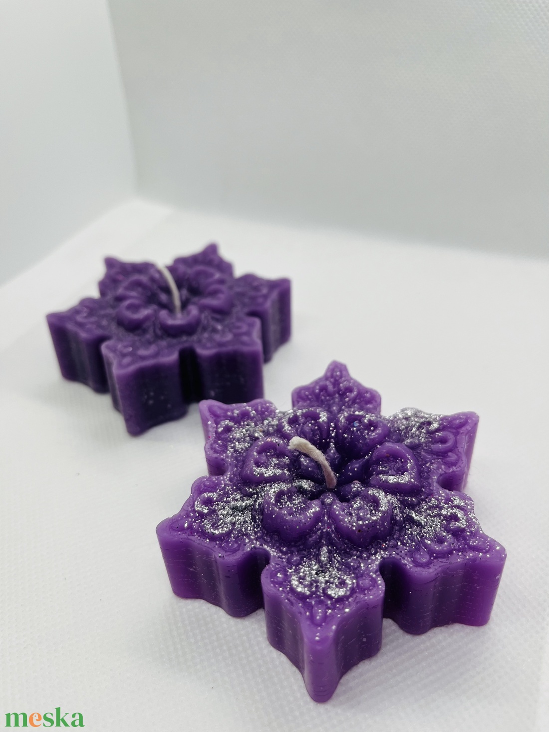 Lila hópehely gyertyaszett  A tél varázsa ezüst fényben - otthon & életmód - gyertya, illat, aroma - gyertya - Meska.hu