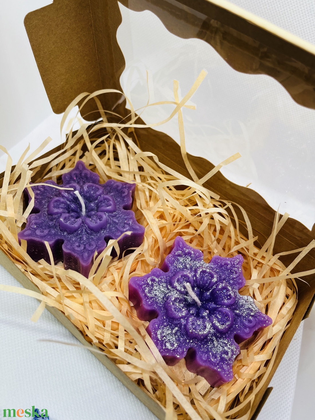 Lila hópehely gyertyaszett  A tél varázsa ezüst fényben - otthon & életmód - gyertya, illat, aroma - gyertya - Meska.hu