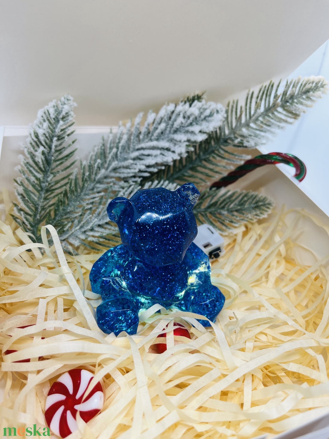 Világító Kék Maci  A fénylő téli csoda - karácsony - karácsonyi lakásdekoráció - karácsonyfadíszek - Meska.hu