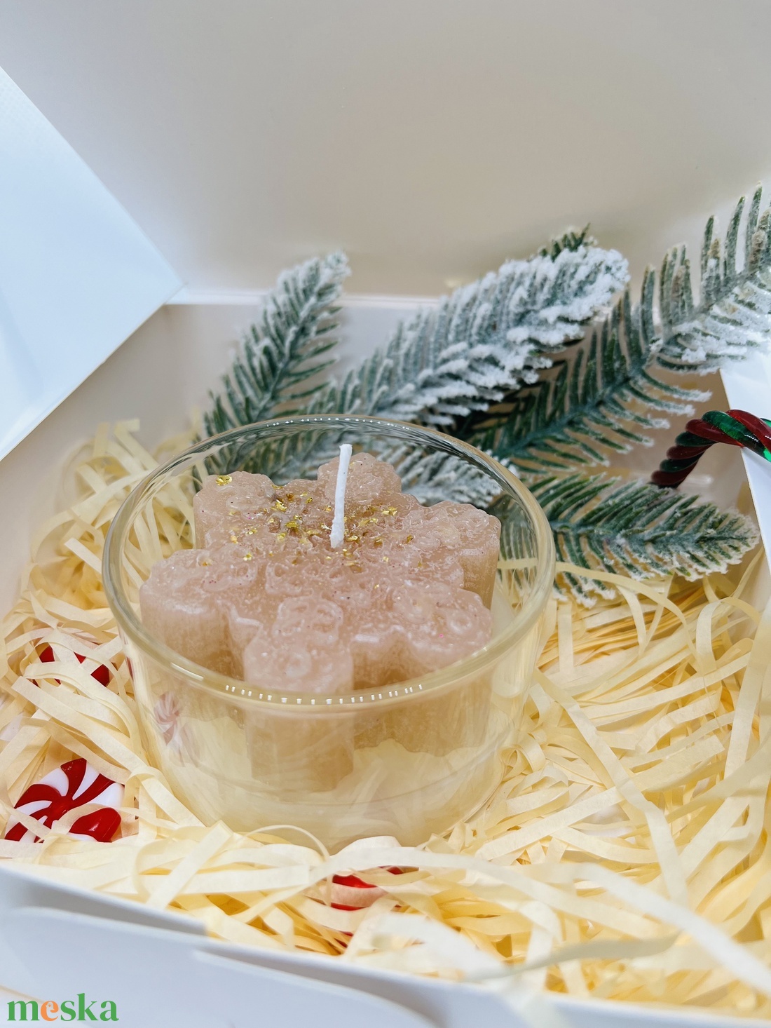 Ünnepi hópehely gyertya üvegpohárban - otthon & életmód - gyertya, illat, aroma - gyertya - Meska.hu