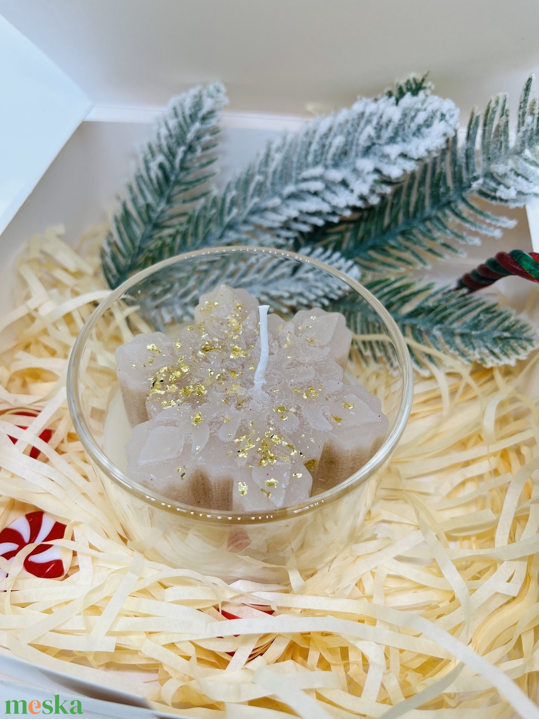 Ünnepi hópehely gyertya üvegpohárban - otthon & életmód - gyertya, illat, aroma - gyertya - Meska.hu