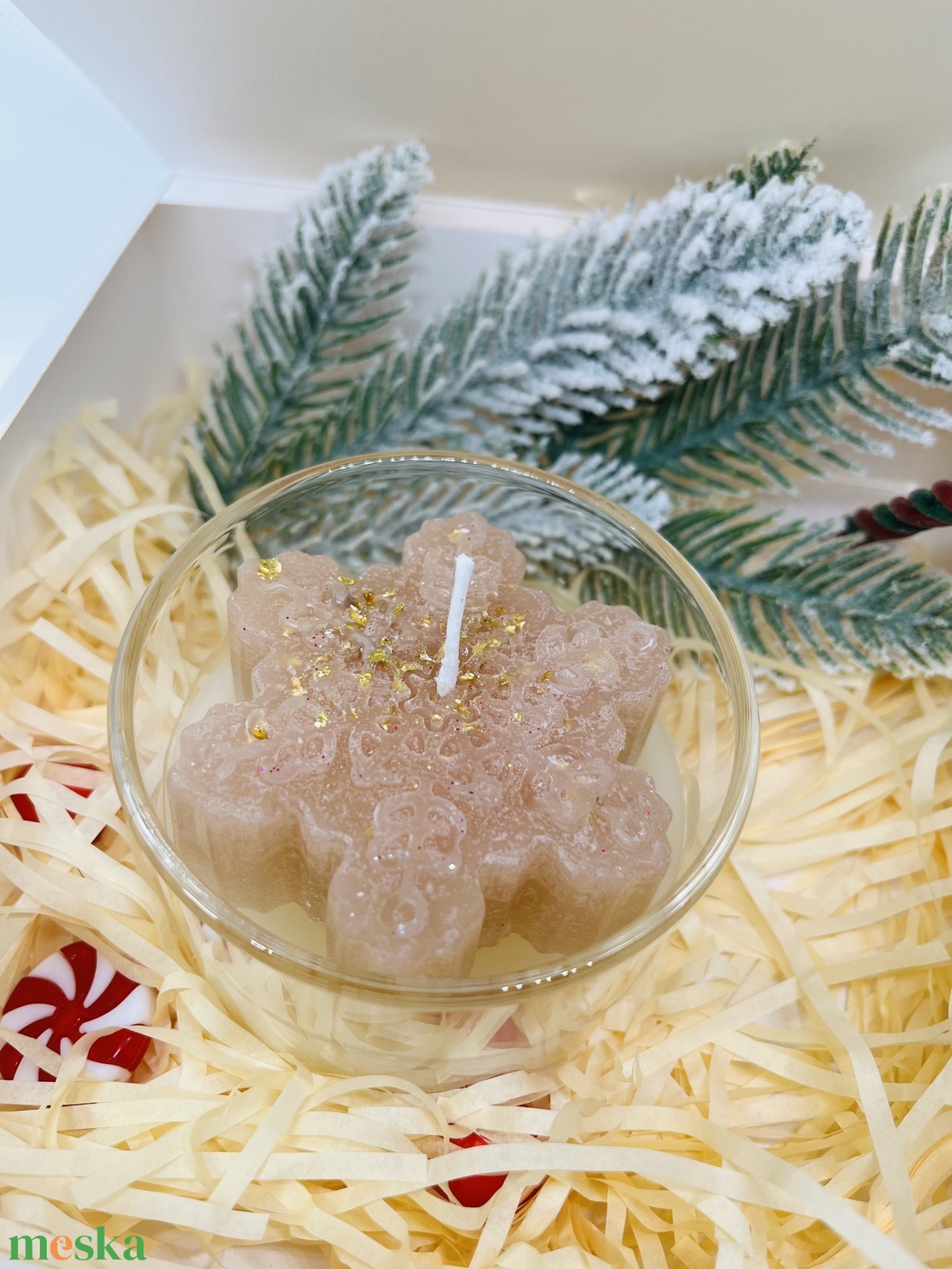 Ünnepi hópehely gyertya üvegpohárban - otthon & életmód - gyertya, illat, aroma - gyertya - Meska.hu