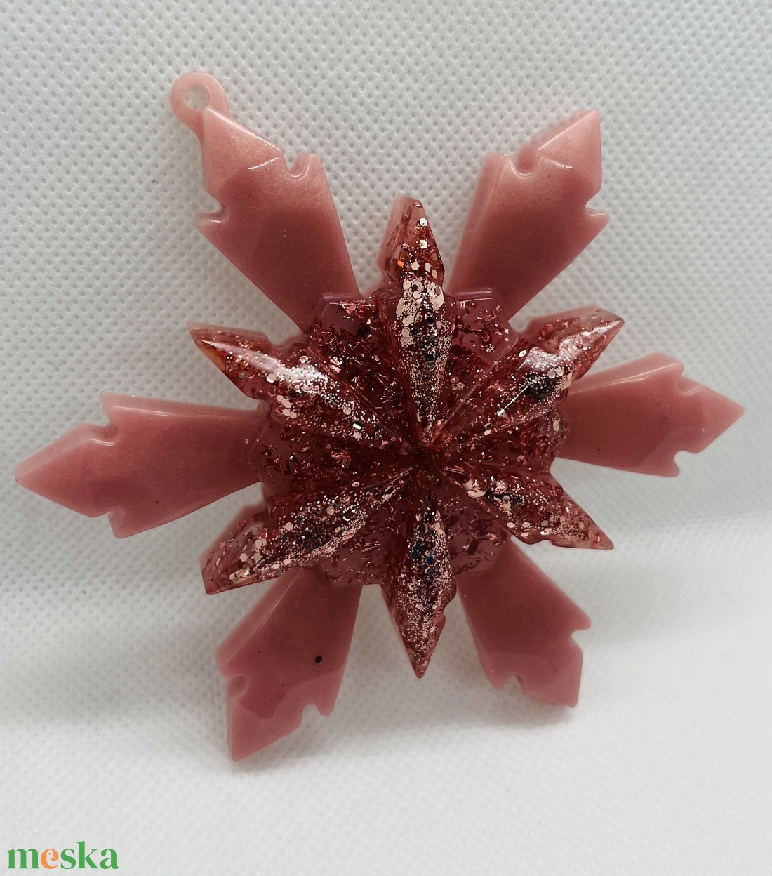 Rózsaarany Epoxy Hópehely - karácsony - karácsonyi lakásdekoráció - karácsonyfadíszek - Meska.hu