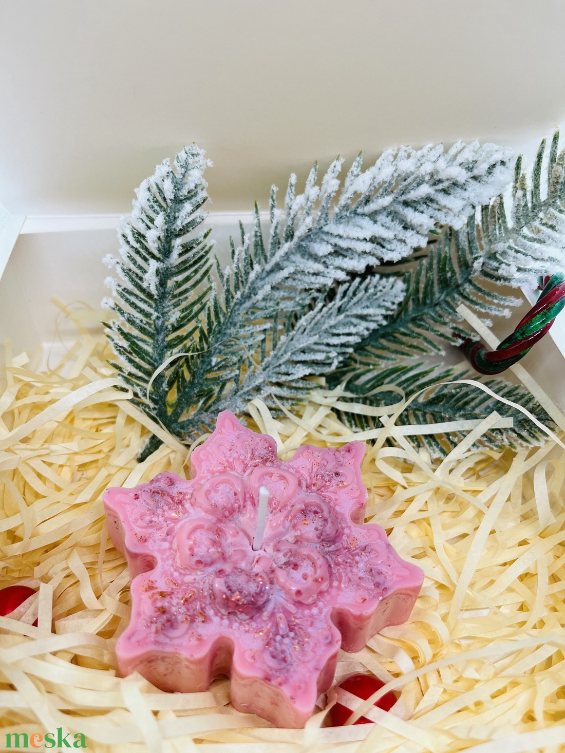 Rózsaszín hópehely gyertya  - otthon & életmód - gyertya, illat, aroma - gyertya - Meska.hu