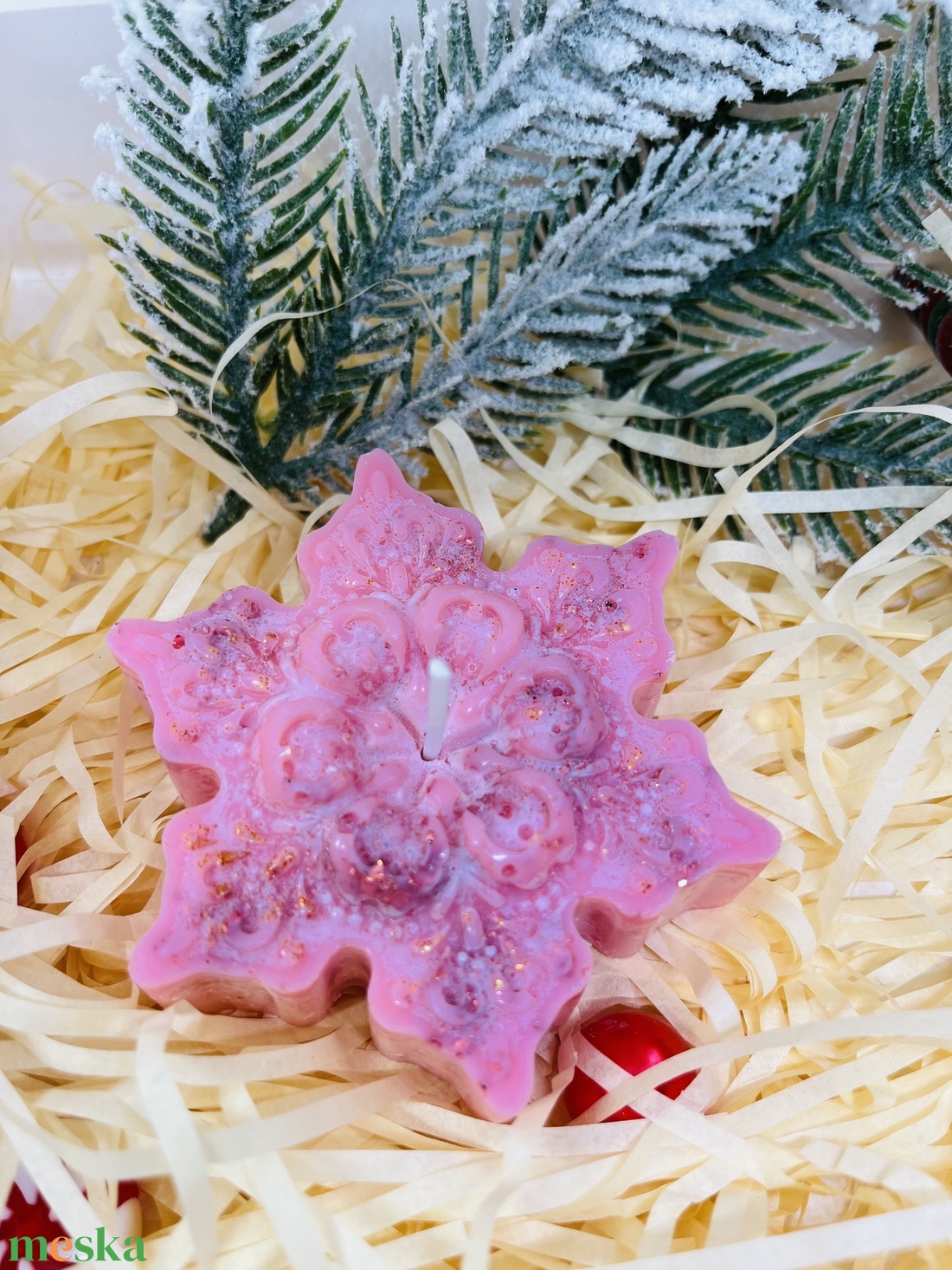 Rózsaszín hópehely gyertya  - otthon & életmód - gyertya, illat, aroma - gyertya - Meska.hu