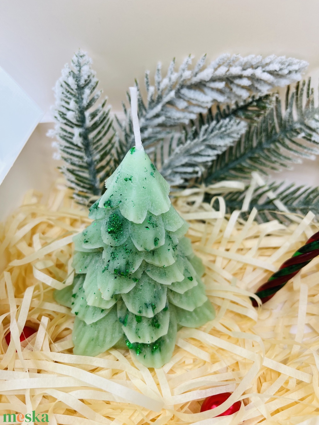 Zöld Karácsonyi Gyertyaszett  Fenyőfa és Hópehely - karácsony - karácsonyi lakásdekoráció - karácsonyi illatgyertya, mécses - Meska.hu