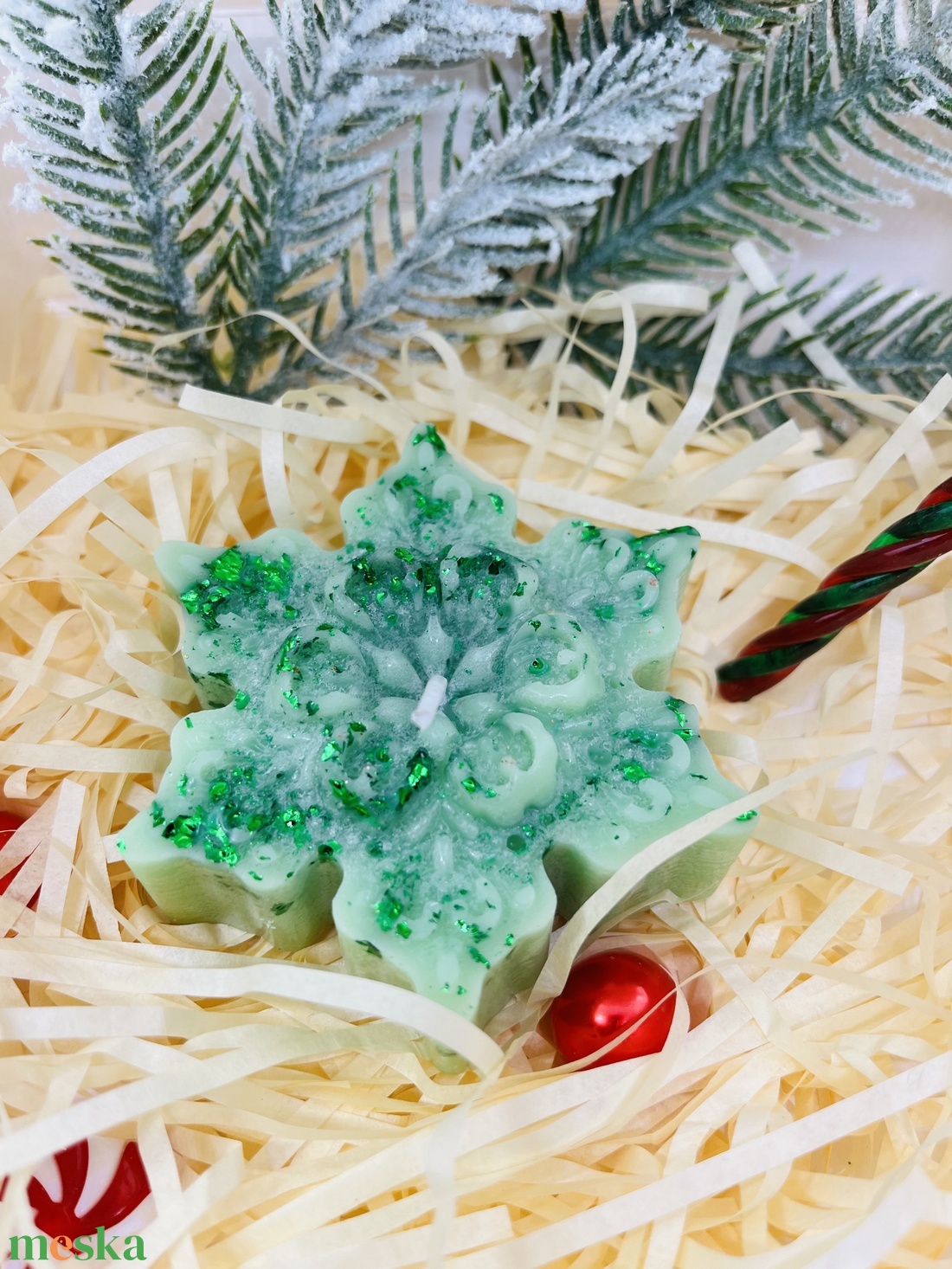 Zöld Karácsonyi Gyertyaszett  Fenyőfa és Hópehely - karácsony - karácsonyi lakásdekoráció - karácsonyi illatgyertya, mécses - Meska.hu