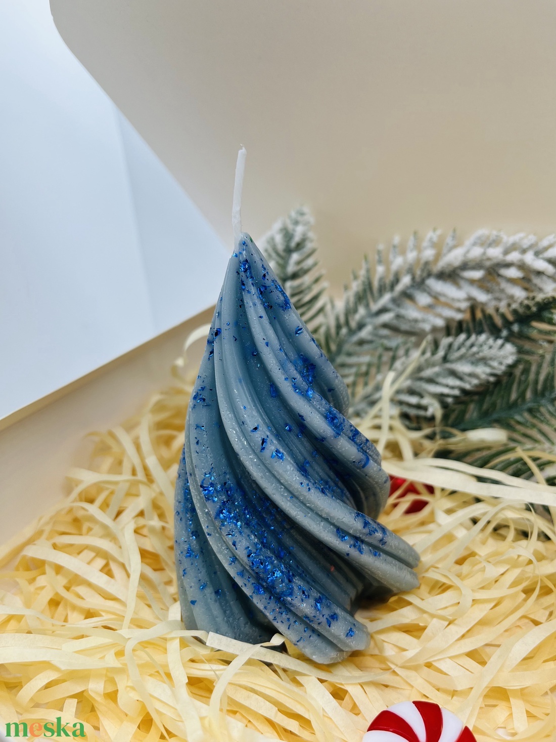 Kék Csillámos Fenyő Gyertya - karácsony - karácsonyi lakásdekoráció - karácsonyi illatgyertya, mécses - Meska.hu
