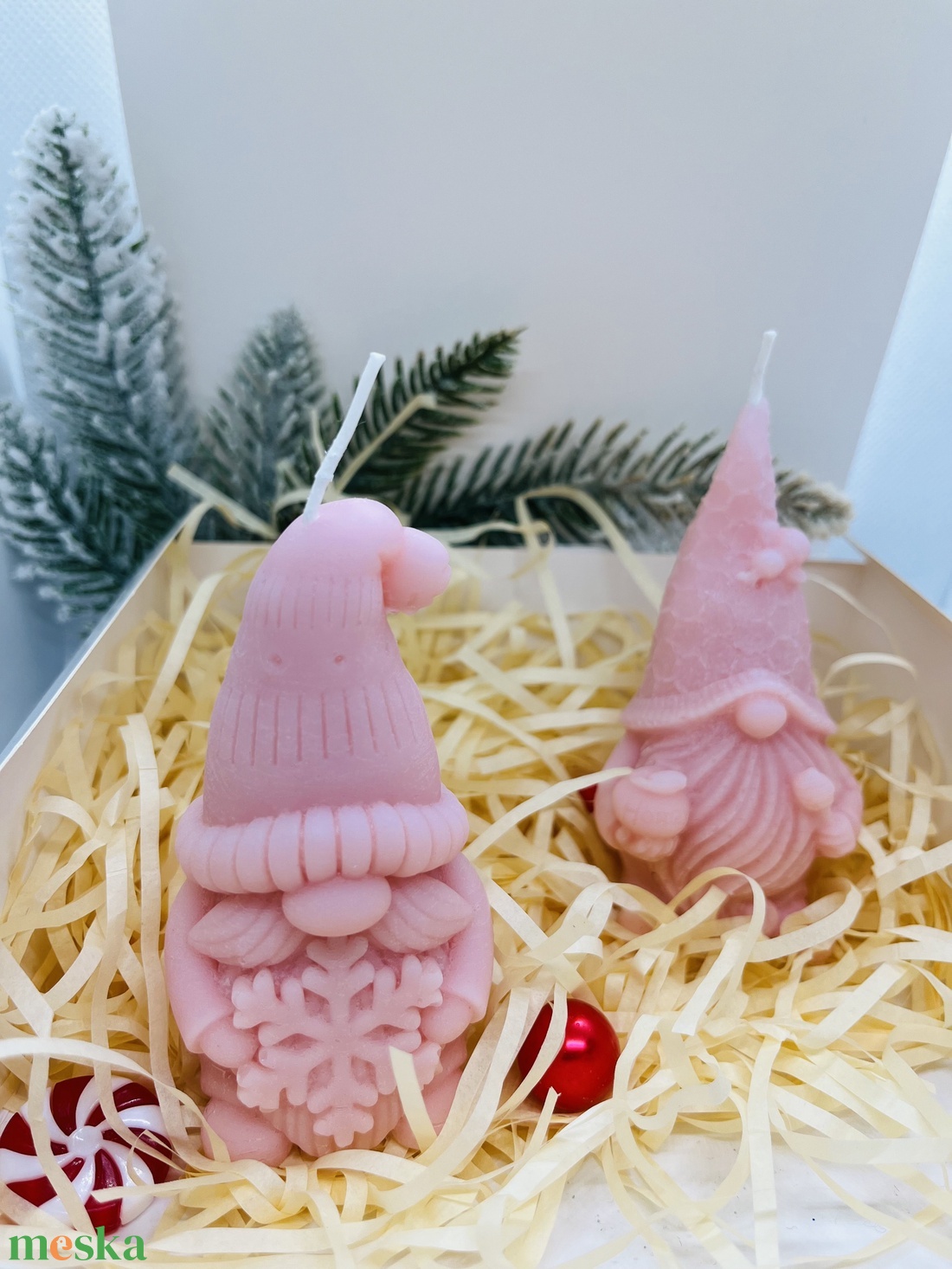 Téli Manó Gyertyaszett - Rózsaszín - karácsony - karácsonyi lakásdekoráció - karácsonyi illatgyertya, mécses - Meska.hu