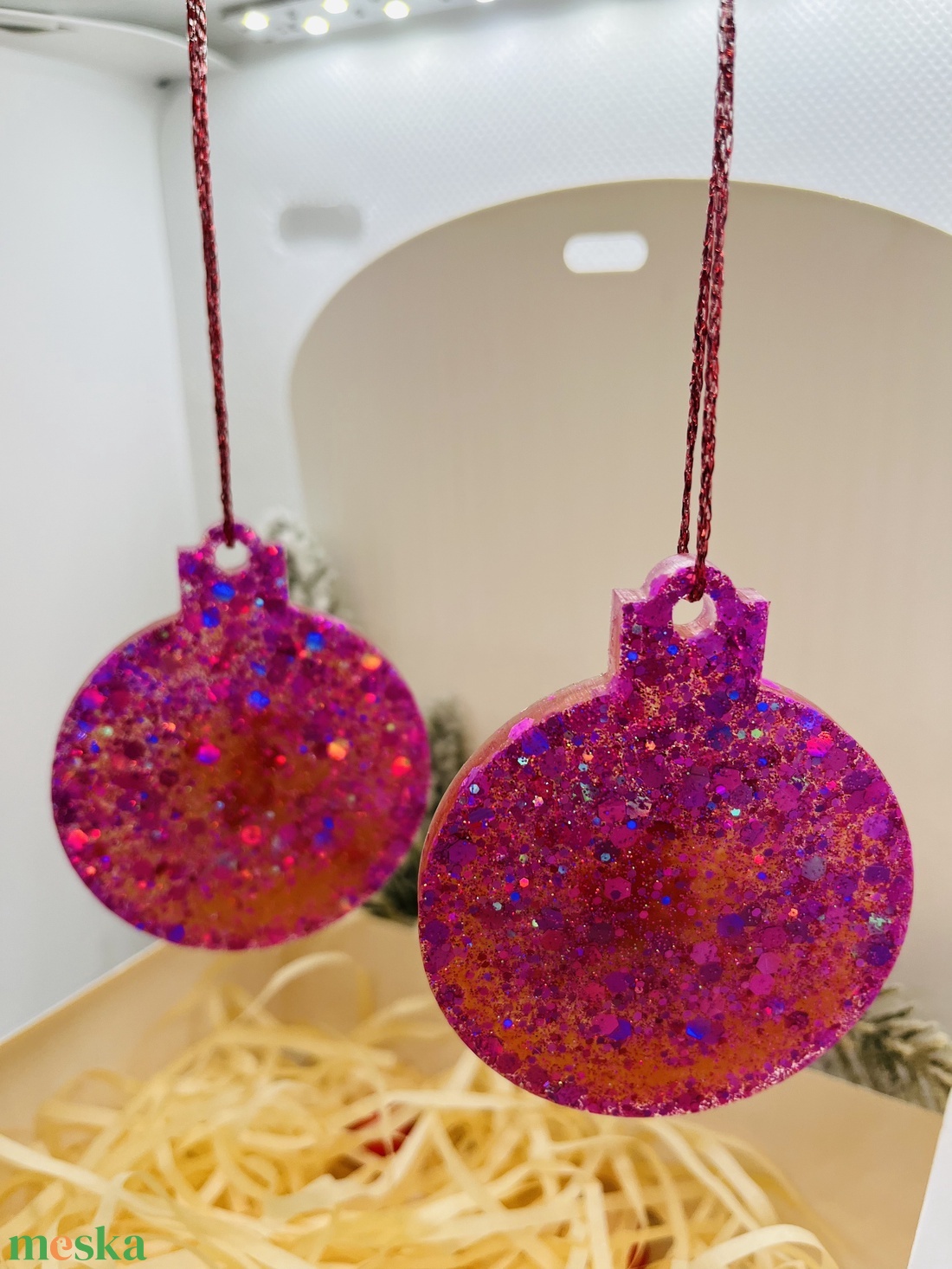 Pink Csillámos Epoxy Dísz - karácsony - karácsonyi lakásdekoráció - karácsonyfadíszek - Meska.hu