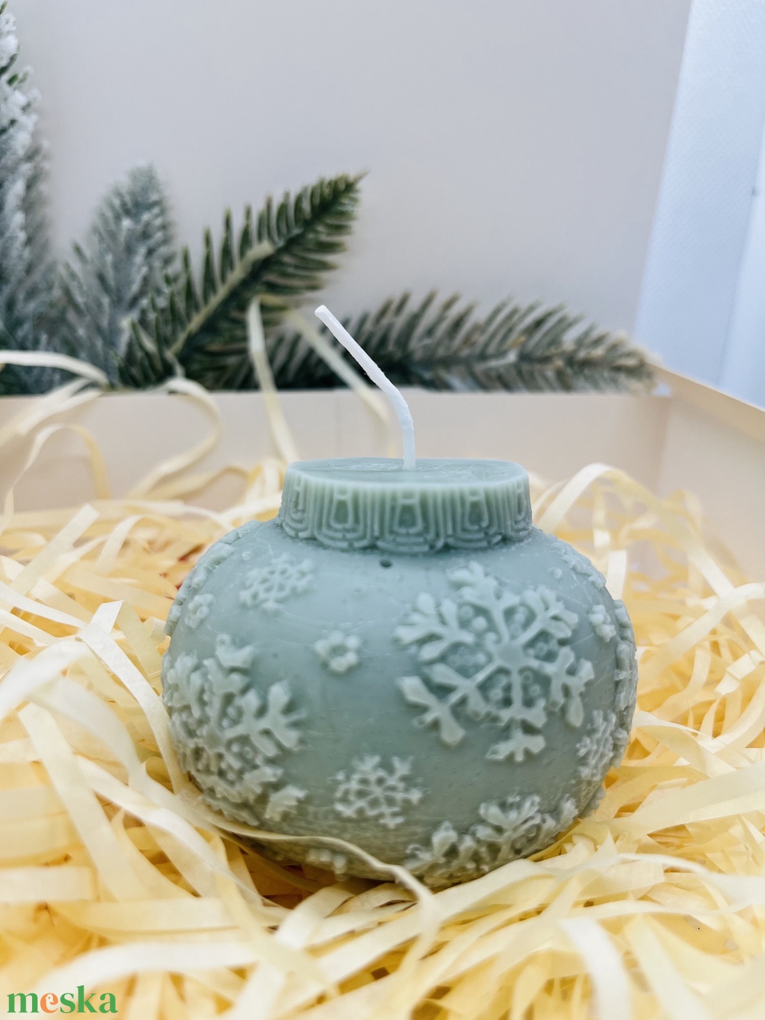 Hópelyhes Gömb Gyertya - Zöld - karácsony - karácsonyi lakásdekoráció - karácsonyi illatgyertya, mécses - Meska.hu