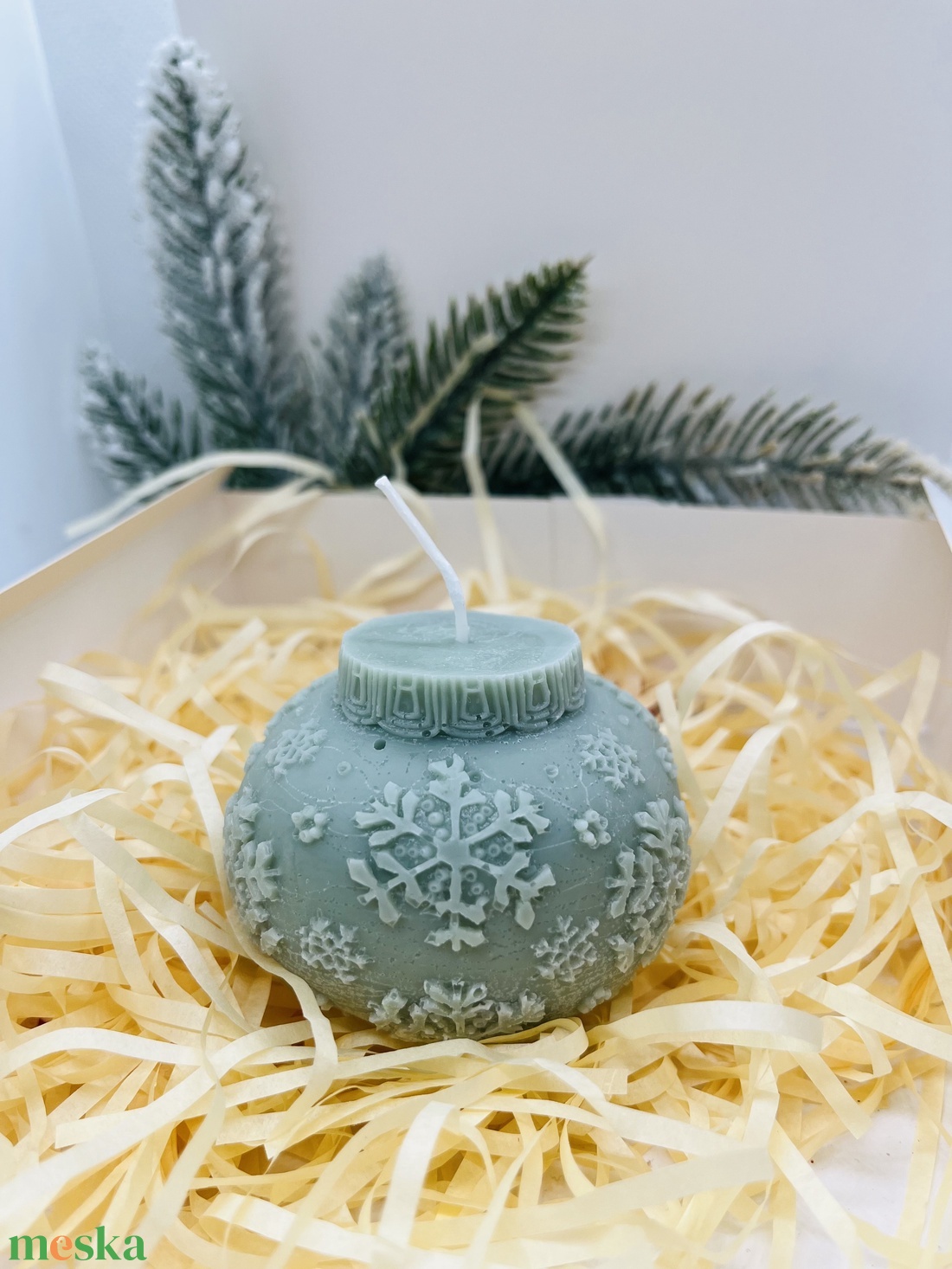 Hópelyhes Gömb Gyertya - Zöld - karácsony - karácsonyi lakásdekoráció - karácsonyi illatgyertya, mécses - Meska.hu