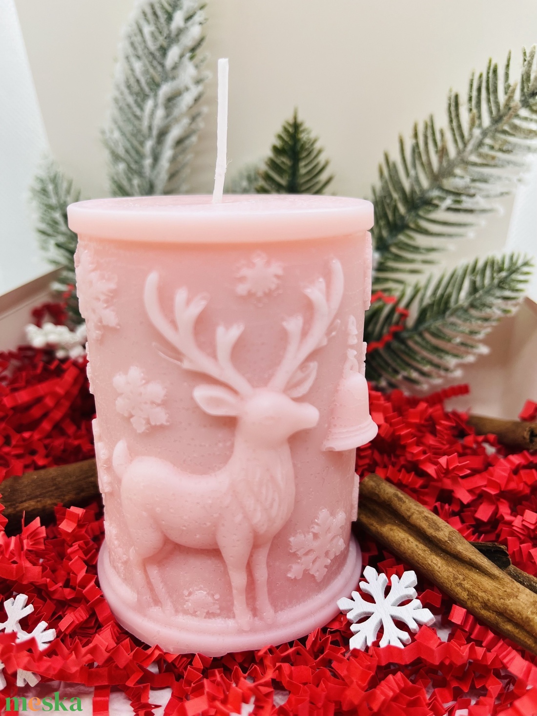 Karácsonyi Mintás Henger Gyertya - Rózsaszín - karácsony - karácsonyi lakásdekoráció - karácsonyi illatgyertya, mécses - Meska.hu