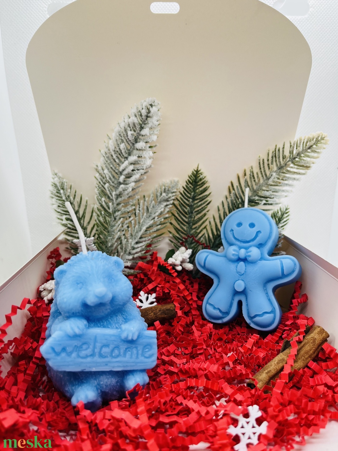 Kék Mézi és Süni Gyertya Szett - karácsony - karácsonyi lakásdekoráció - karácsonyi illatgyertya, mécses - Meska.hu