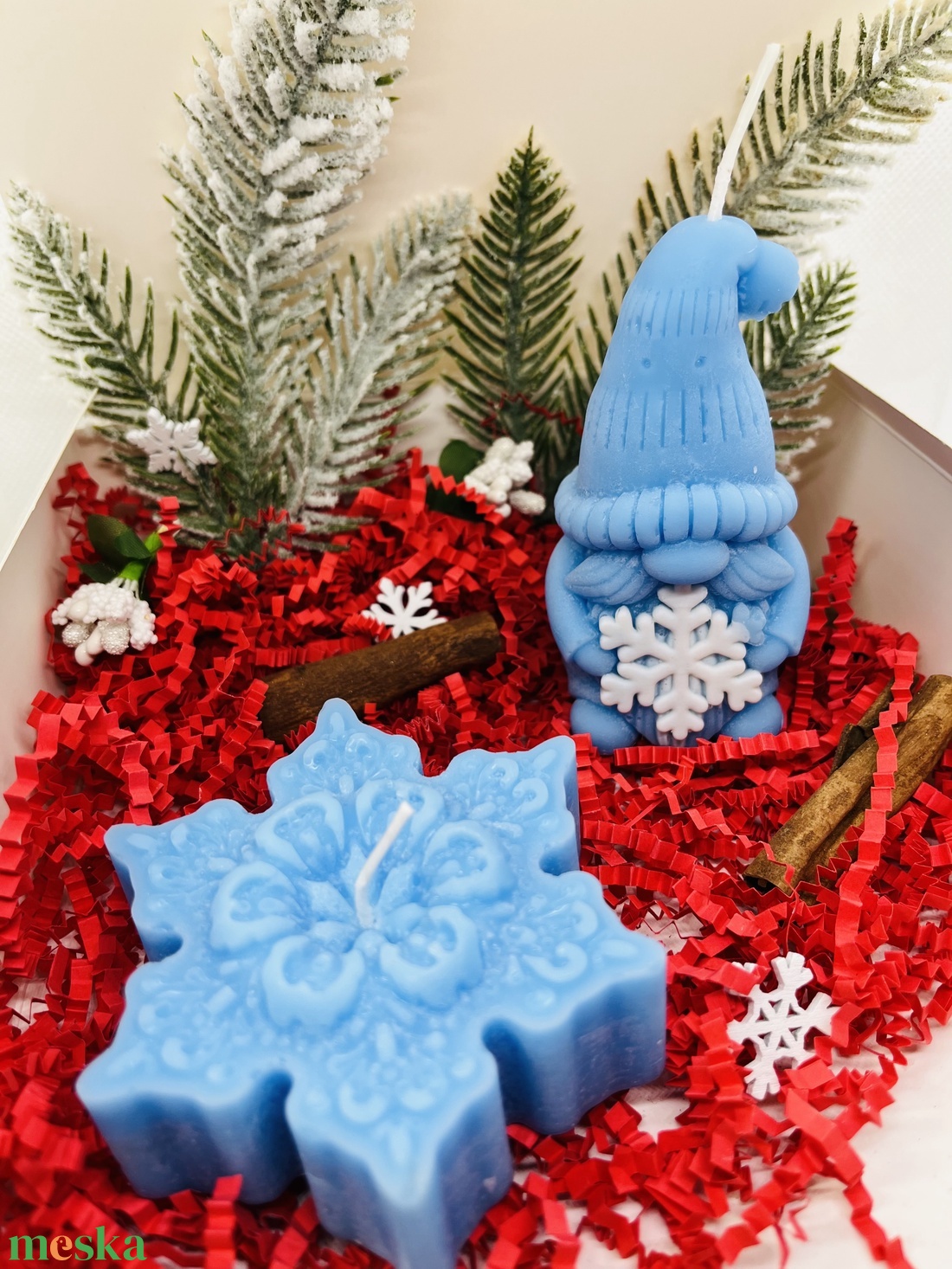 Kék Manó és Hópehely Gyertya Szett - karácsony - karácsonyi lakásdekoráció - karácsonyi illatgyertya, mécses - Meska.hu