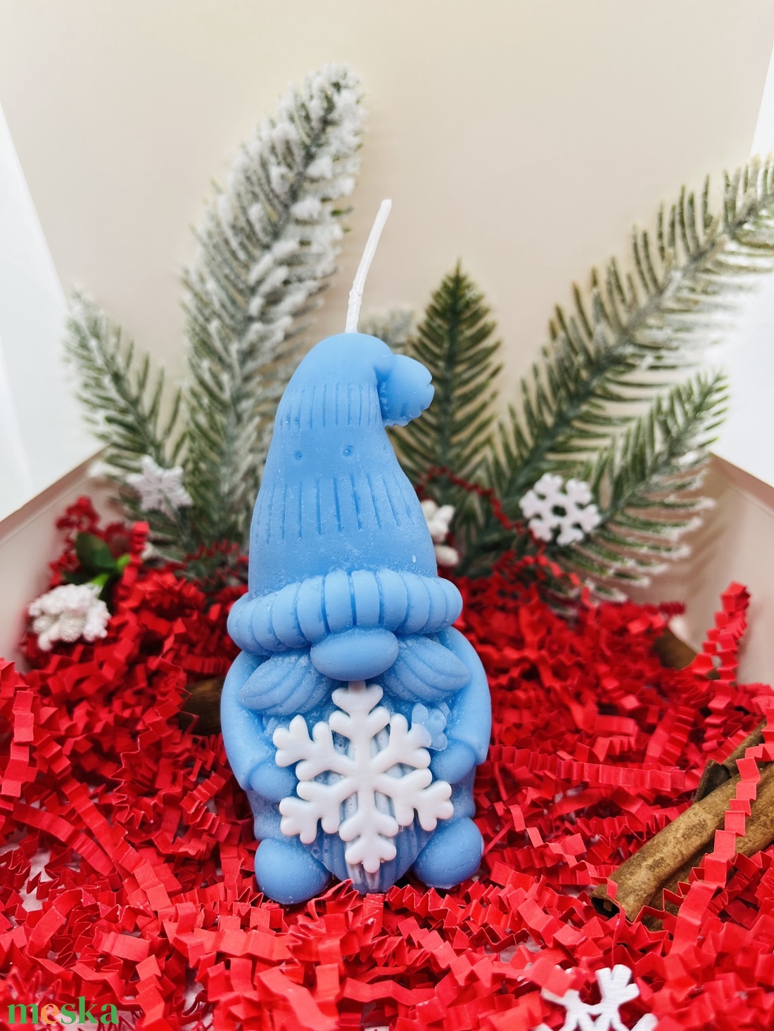 Kék Manó és Hópehely Gyertya Szett - karácsony - karácsonyi lakásdekoráció - karácsonyi illatgyertya, mécses - Meska.hu