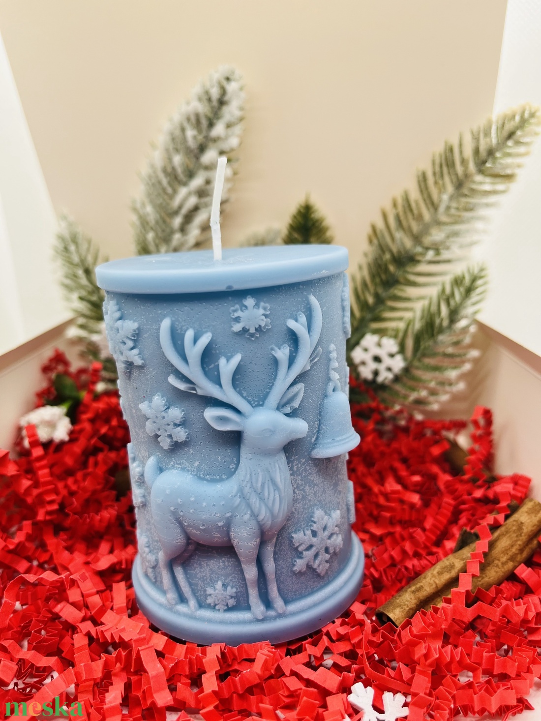 Karácsonyi Mintás Henger Gyertya - Kék - karácsony - karácsonyi lakásdekoráció - karácsonyi illatgyertya, mécses - Meska.hu