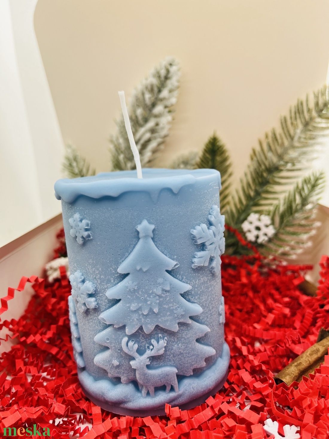 Karácsonyi Mintás Gyertya - Kék - karácsony - karácsonyi lakásdekoráció - karácsonyi illatgyertya, mécses - Meska.hu
